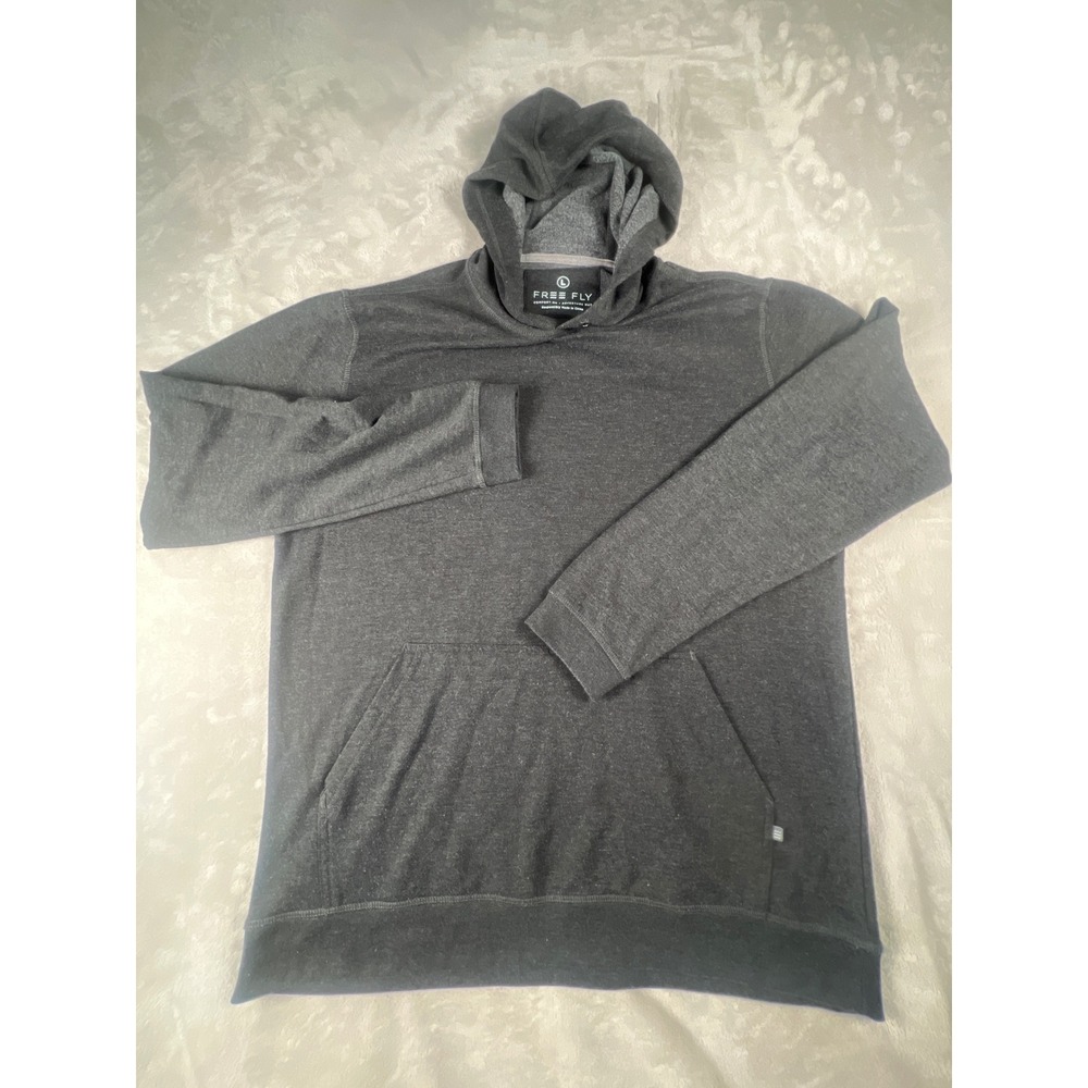 Free Fly Mens Bamboo Hoodie Heather Charcoal Gray Pullover Size L Large